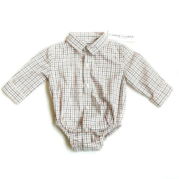 Janie & Jack 0-3 Months Button Up Shirt Bodysuit Fall Holiday Black Orange Plaid - Picture 2 of 6